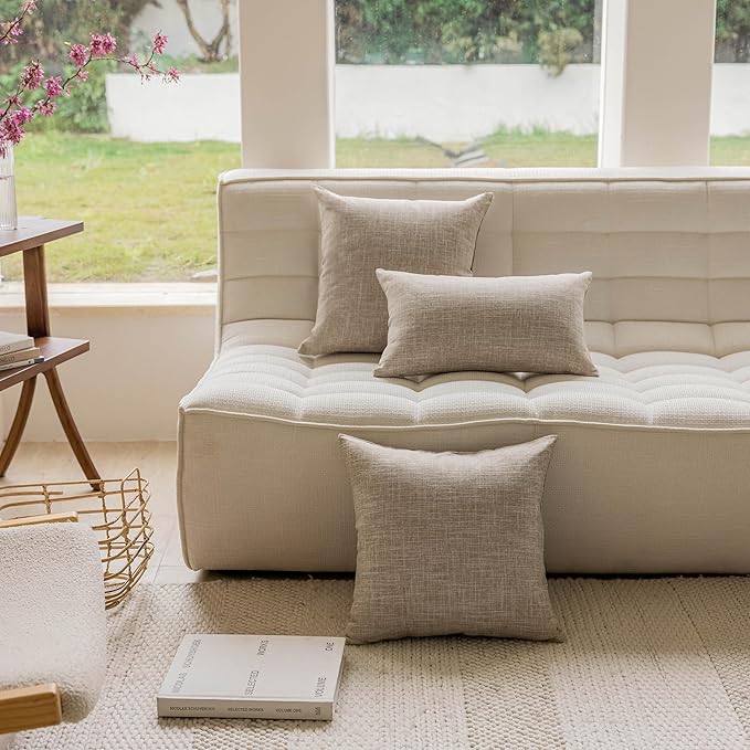 Home Brilliant Linen Euro Sham Pillow Cover 24x24 Euro Pillow for Bed Couch Sofa Beige Farmhouse Pillow Cover Patio Furniture, 1 pc, 24 x 24, Burlap