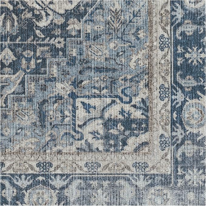 RUGGABLE Washable Area Rug – Kamran Admiral Blue 2x3, Stain-Resistant, Non-Slip – Small Machine Washable Rugs for Living Room, Bedroom, Hallway, Entryway & Bathroom–with Standard Pad
