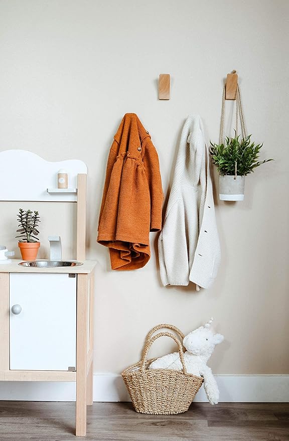 Magnifico Premium Wall Hooks - Set of 4 - Coat Hooks for Hanging Hat, Purse, Backpack, Bag, Jacket. Modern Farmhouse Decor for Wall and Practical Entryway Hooks (Beech Wood) (Rustic, 4, Count)