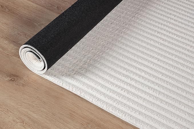 Beverly Rug Non Slip Area Rug 2 x 7 Modern Durable Ultra Soft Ribbed Indoor Rugs for Living Dining Room Office Stain Resistant Non Shedding Casual Easy Shag Indoor Carpet White 2x7
