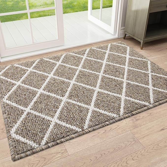 Finchitty Indoor Door Mat, Dirt Resistant and Absorbent, Low-Profile, Non-Slip, Washable Inside Floor Mats for Front Door, Back, and Entrance, 32" x 20", Khaki