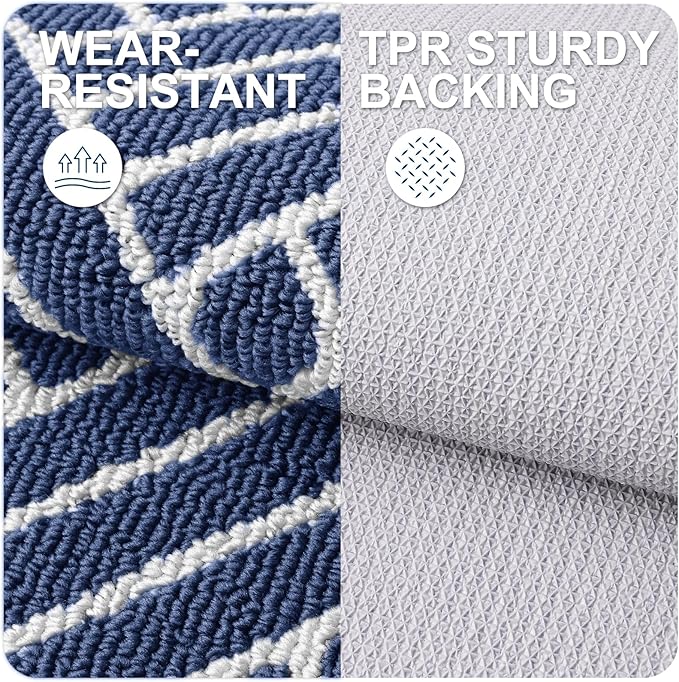OLANLY Indoor Door Mat, 48x32 Inch, Dirt Resistant and Absorbent, Non-Slip Rubber Backing Floor Mats, Easy Clean Low-Profile Doormat for Entryway, Front Door, and Inside Entrance, Navy