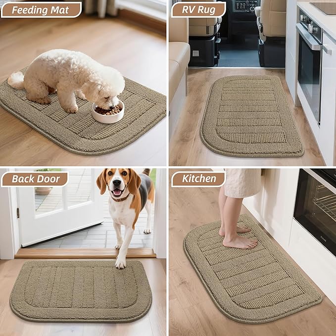 BEQHAUSE 24x36 Inch Kitchen Rug Mat Durable Kitchen Rugs Non-Slip Washable Absorbent Kitchen Mats for Floor Dirt-Resistant Semicircular Kitchen Mat (Beige)
