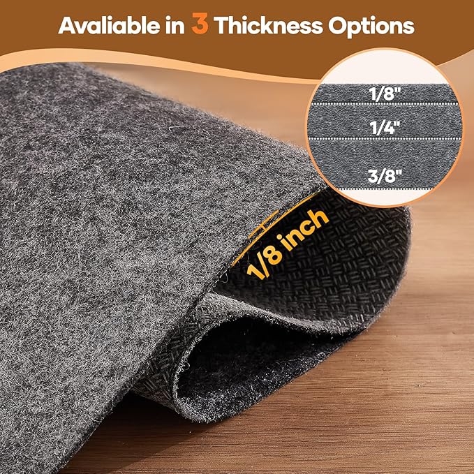 Veken Non Slip Cushioned Rug Pad Gripper 8 x 10 Ft, Felt and Silicone Backing, 1/8 inch Thick Carpet Liner for Hardwood Floors and Finishes, Under Area Rugs Anti Skid Mat, Keep Rugs Safe and in Place