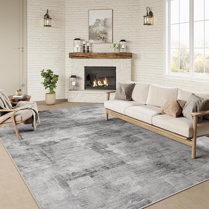 WondRg 5x7 Washable Area Rug Grey Abstract Modern Living Room Bedroom Throw Rug Non Slip Soft Thin Simple Indoor Floor Carpet for Office Entryway Kitchen Nursery Home Decor