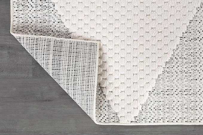Luul Home Modern Micro Loop Indoor Area Rugs for Living Room Bedroom Kitchen Geometric Triangle White 5x7 Luxury Durable Low and High Pile Non-Shedding Stain Resistant Soft Area Carpet 5 x 7