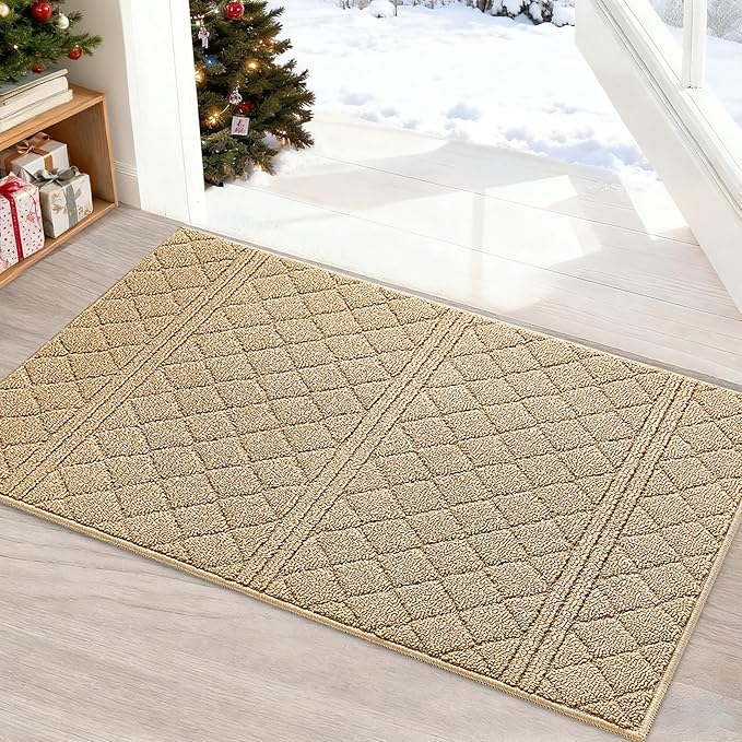 REFETONE Indoor Doormat, Front Back Door Mat 24"x36" Absorbent Rubber Backing Non Slip Door Mats, Low-Profile Resist Dirt Entrance Rugs, Machine Washable Door Rug Inside Floor Mat for Entryway, Brown