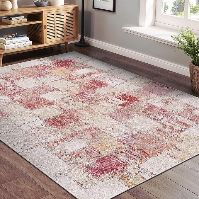 Beverly Rug Living Room Rug 5x7 Modern Luxury Ultra Soft Vintage Indoor Area Rugs for Kitchen Dining Room Stain Resistant Non Shedding Indoor Carpet Alfombras para Salas Modernas (5 x 7 Pink)