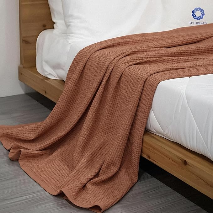 9Threads 100% Long Staple Cotton Waffle Multipurpose Blanket | Soft & Breathable, Lightweight All-Season Throw for Bed/Couch/Sofa | Machine Washable |n (Waffle-Coffee, King (U.S. Standard))