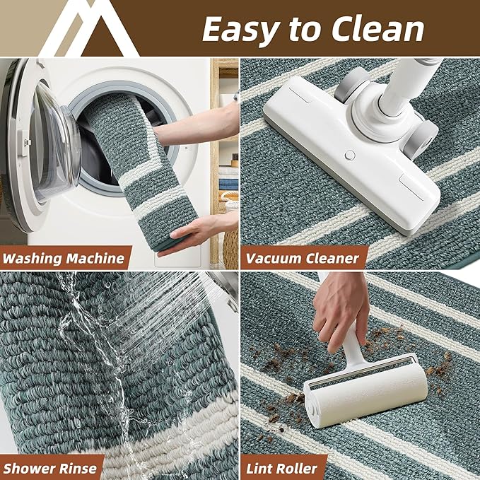 COSY HOMEER Kitchen Rugs and Mats 24"x48" Non Slip Kitchen Mats for Floor Washable Kitchen Runner Rug Stain Resistant Standing Mat for Kitchen,Sink,Polypropylene,Lake Blue