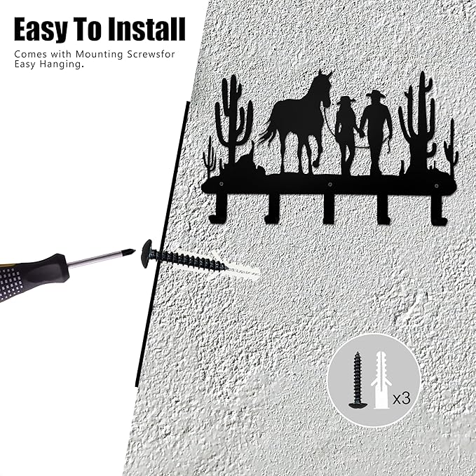 Ecqizer Cowboy Coat Hooks Wall Decor-Cowboy Hangers and Key Hooks Holder-Clothes Cowboy Hat Rack and Backpack Hanger-Cowboy Wall Art Decor for Storage, Living Room, Hallway, Bedroom…
