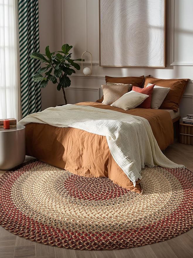 RRI Home Decor EastEnd EL73 Spanish Red 4' x 4' Round - Braided Area Rug, Home Decor, Floor Mat or Bedroom Rug - Easy Care, Ideal for High Traffic Areas in Hallway and Living Room - Made in USA