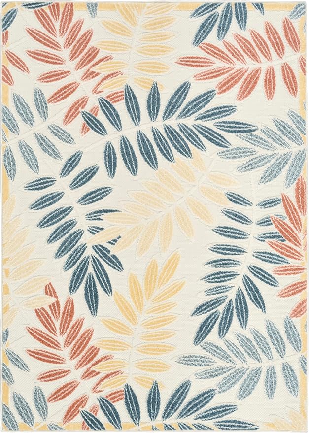 Nourison Home Aloha Ivory Blue 3'6" x 5'6" Area Rug - Easy Clean, Non Shedding, Bed Room, Living Room, Dining Room, Kitchen (4' x 6')