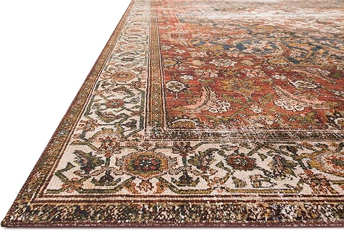 Loloi Layla Collection LAY-05 Ocean/Multi 5'-0" x 7'-6" .13" Thick Area Rug, Soft, Durable, Vintage Inspired, Distressed, Low Pile, Non-Shedding, Easy Clean, Printed, Living Room Rug