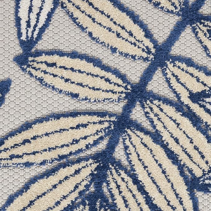 Nourison Home Aloha Ivory Navy 2' x 6' Area Rug - Easy Clean, Non Shedding, Bed Room, Living Room, Dining Room, Kitchen (6' Runner)