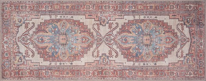 RugOver Machine Washable Area Rug, Pet-Friendly and Non-Slip Indoor Carpet for Kitchen, Bathroom, Living Room, Home Floor Decoration(Ethnic Style Color, 2'6" x 6'6")