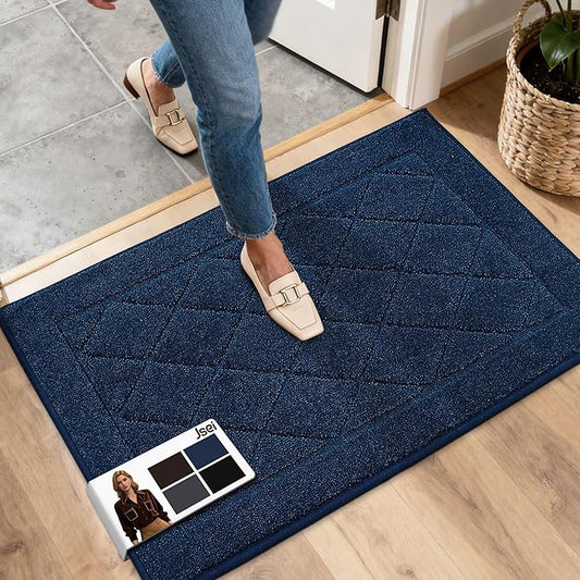 JSEI Dirt Trapper Door Mat 20"x32", Non-Slip Washable Entryway Mats, Dog Door Mat, Stain Resistant and Absorbent Floor Mats, Low Profile Welcome Mat for Front Back Door, Navy Blue