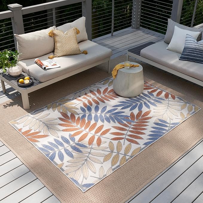 Nourison Home Aloha Blue Mocha 3'6" x 5'6" Area Rug - Easy Clean, Non Shedding, Bed Room, Living Room, Dining Room, Kitchen (4' x 6')