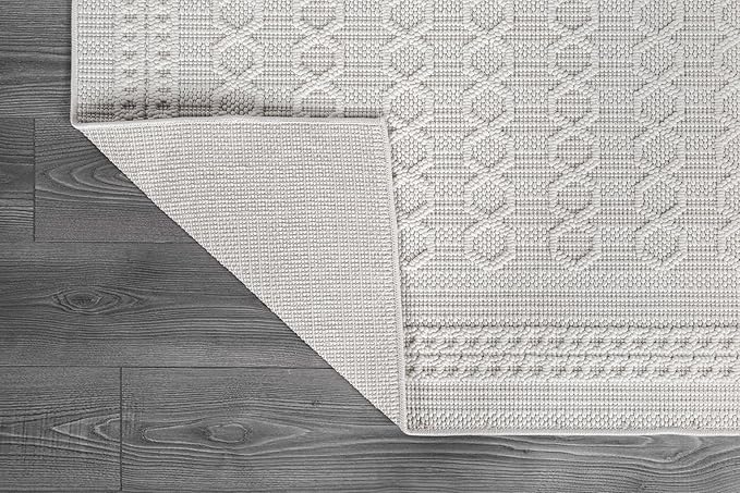 Luul Home Micro Loop Indoor Rug White 5x7 Boho Geometric Neutral Area Rugs for Living Room Soft Luxury Modern Low and High Pile Durable Stain Resistant Non-Shedding Indoor Area Carpet 5 x 7