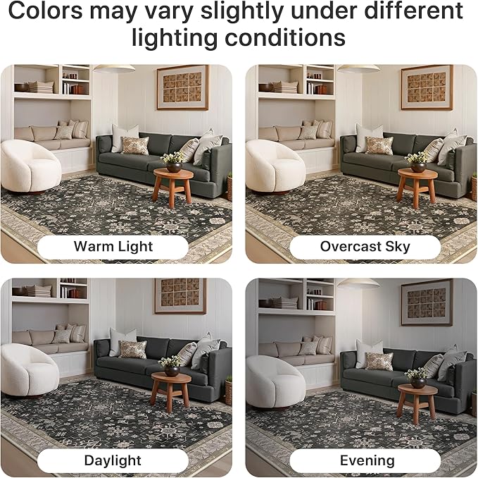 GENIMO 2'6‘’x8 Runner Rug,Machine Washable Non-Slip Vintage Rugs,Low Pile Lightweight Carpet for Bedroom,Hallway,Entryway,Kitchen,Bathroom,Black