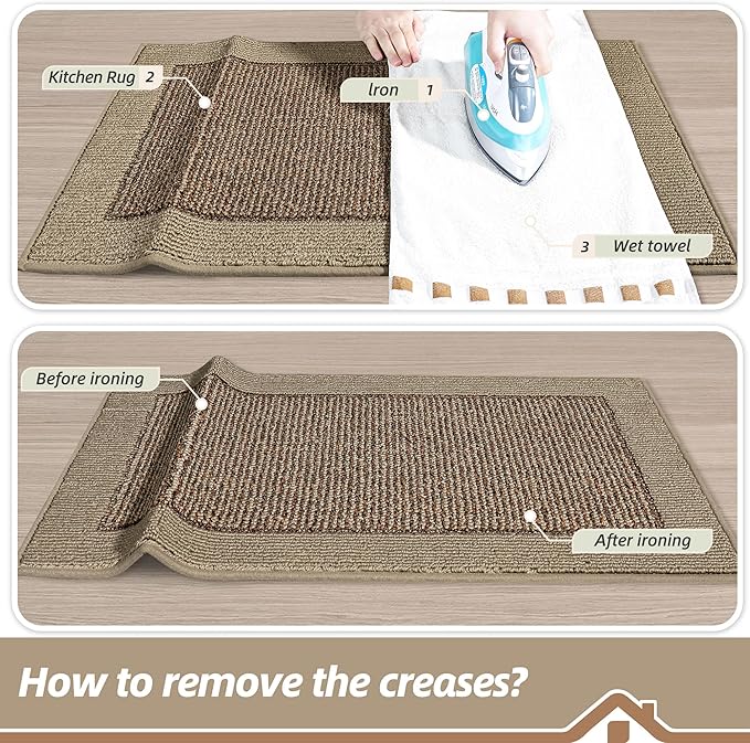 BEQHAUSE Kitchen Rugs and Mats Set of 2 Non-Slip Kitchen Mats for Floor, Absorbent and Stain Resistant Kitchen Runner, Machine Washable Rugs for Kitchen, Laundry & Sink, 20"x32"+20"x48", Taupe