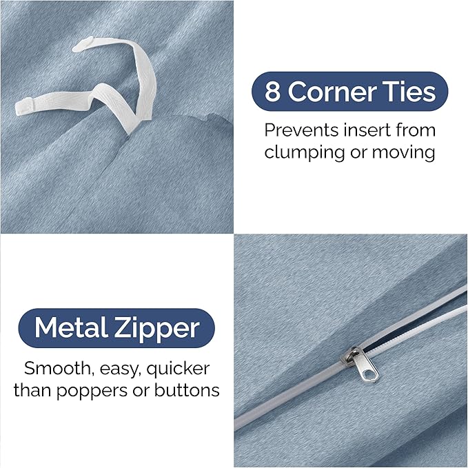 CGK Unlimited Duvet Cover Full Size Set - Extra Soft Full Size Duvet Cover 80 x 90 with 2 Pillow Shams - Hotel Quality w/Zipper Closures & Ties - Bedding and Bed Linens Set (Heathered Blue)