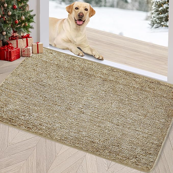 REFETONE Indoor Doormat, Front Door Mat 24"x36" Absorbent Rubber Backing Non Slip Back Door Mats, Washable Low-Profile Inside Floor Mat Door Rugs for Entryway, Resist Dirt Mud Mat for Dogs, Coffee