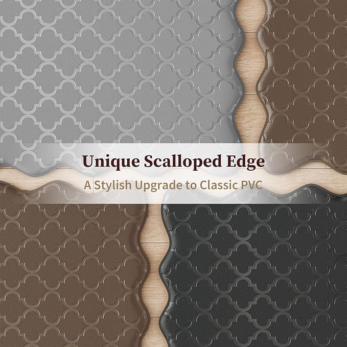 Upgrade Scalloped Embossed Kitchen Mats for Floor 2PCS Cushioned Anti Fatigue Waterproof Foam Kitchen Rugs Non Slip Washable Comfort Standing Mat for Office Sink Laundry, Gray