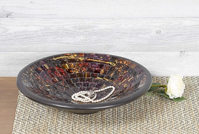 Red Co. Glass Mosaic Ceramic Decorative Accent and Centerpiece Bowl - Round 11 inches