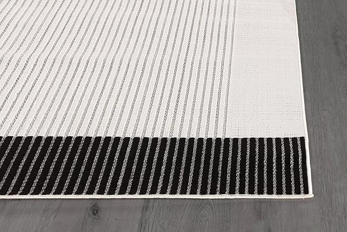 Luul Home Modern Micro Loop Indoor Area Rugs for Living Room Bedroom Kitchen Geometric Striped Black-White 5x7 Luxury Durable Low and High Pile Non-Shedding Stain Resistant Soft Area Carpet 5 x 7