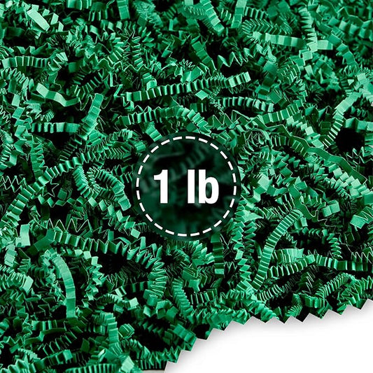 FRILLZ Crinkle Cut Paper Shred Filler for Baskets, Gifts, Packing and Protecting your Easter, Birthday, Weddings, Anniversary, Valentines Day, and other gifts (1 pound, Pine Green)