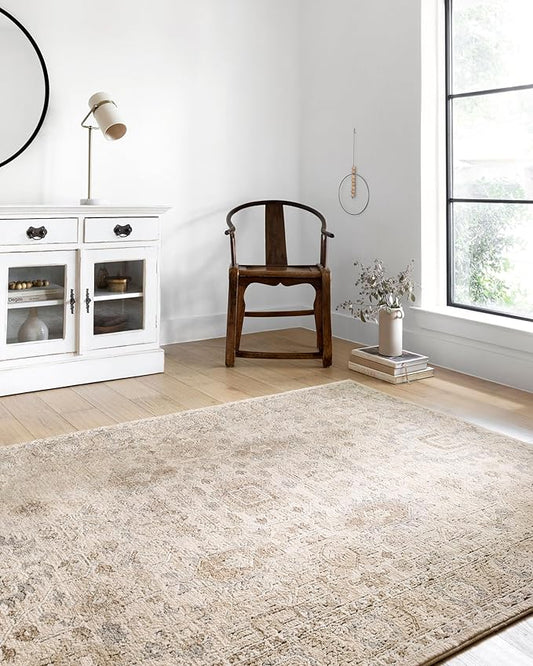 Loloi Teagan Collection TEA-03 Ivory/Sand 5'-3" x 7'-6" Area Rug, Large, Soft Neutral Rug, High-Traffic for Living Room, Bedroom, Home Office, Dining Area