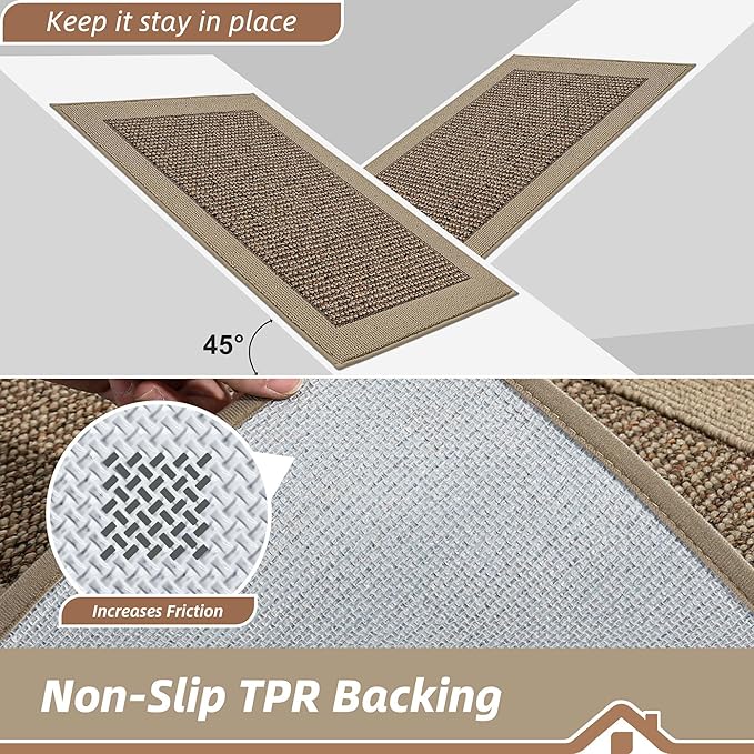 BEQHAUSE Kitchen Runner Rugs 24"x60", Kitchen Rugs Non-Slip Kitchen Mats for Floor, Absorbent and Stain Resistant Kitchen Mats, Machine Washable Rug for Kitchen, Hallway, Laundry & Sink, Taupe