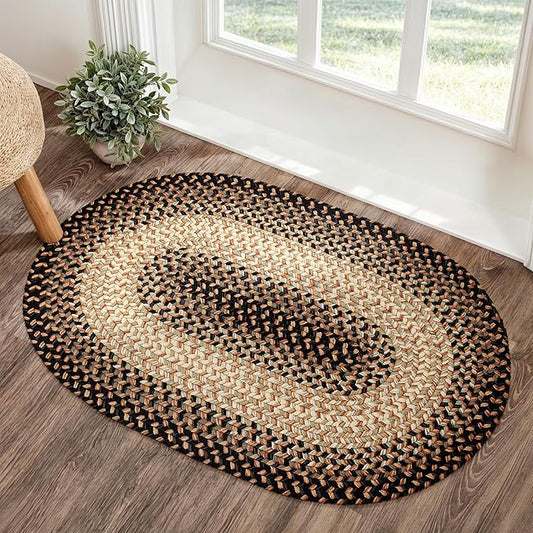 RRI Home Decor EastEnd EL83 Charcoal 2' x 3' Oval - Braided Area Rug, Home Decor, Floor Mat or Bedroom Rug - Easy Care, Ideal for High Traffic Areas in Hallway and Living Room - Made in USA