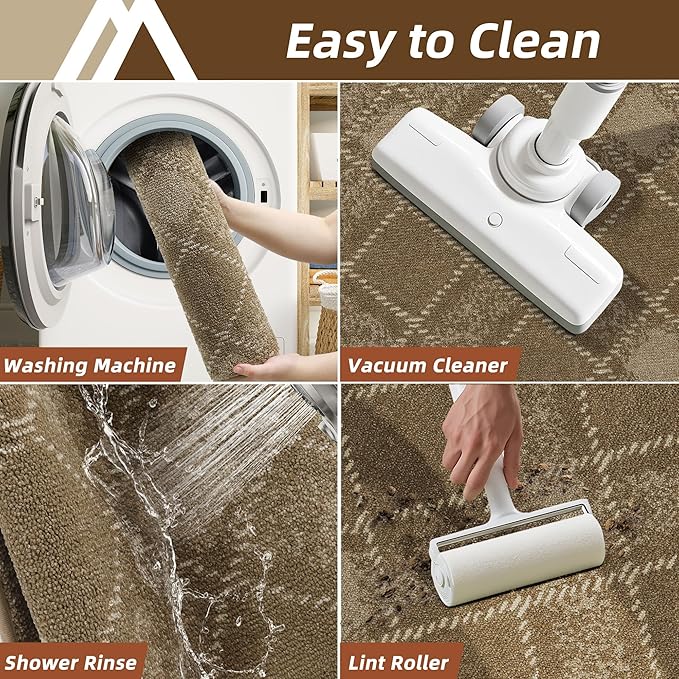 COSY HOMEER Kitchen Rugs and Mats Sets 2PCS Non-Slip Soft Kitchen Mats for Floor Absorbent and Stain Resistant Kitchen Floor Mat Washable Plaid Rugs for Kitchen,24"x36"+24"x60",Taupe