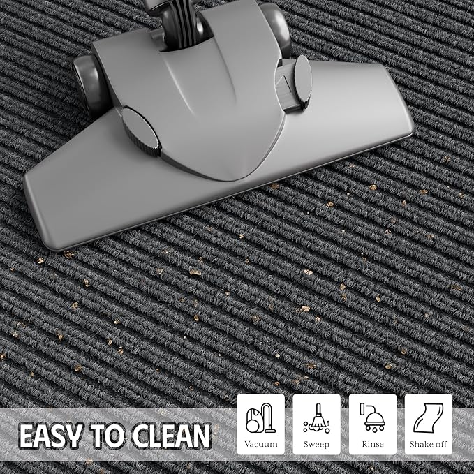 Front Door Mat 4' x 6', Heavy Duty Door Mat Outside Entrance, Non-Slip Welcome Mat Indoor Outdoor, Absorbent & Resist Dirt Entry Mat, Low Profile Commercial Door Mats Outdoor, Grey 1-Pack