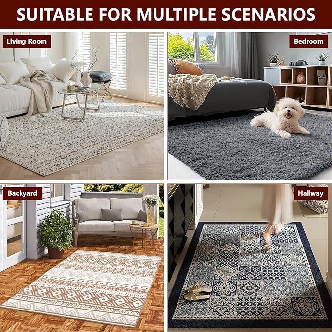 Non Slip Rug Pad Gripper, 5 x 7 Ft Extra Thick Foam Under Area Rug Carpet Pads for Any Hard Surface Floors, Keep Your Carpets Safe and in Place, Prevent Rug from Wrinkling or Buckling