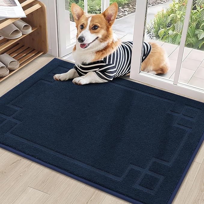 BEQHAUSE Door Mat 24" x 36", Non-Slip Door Mats Indoor Entryway Rugs Washable Low-Profile Absorbent and Stain Resist Floor Mats, Dog Door Mat for Front Back Door, Muddy Wet Shoes & Paws, Navy Blue