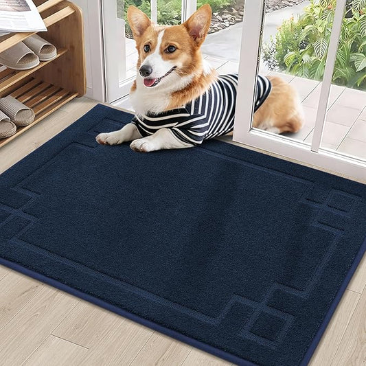 BEQHAUSE Door Mat 24" x 36", Non-Slip Door Mats Indoor Entryway Rugs Washable Low-Profile Absorbent and Stain Resist Floor Mats, Dog Door Mat for Front Back Door, Muddy Wet Shoes & Paws, Navy Blue