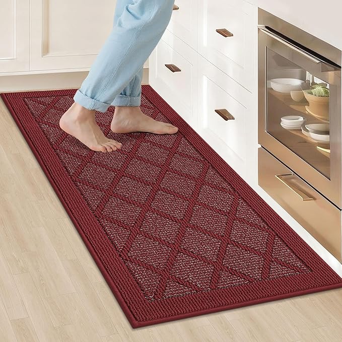 COSY HOMEER Kitchen Rug Non Slip Washable, 20"x48" Absorbent Kitchen Mats for Floor, Runner Rugs for Kitchen Floor, 100% Polypropylene Kitchen Sink Rug (Red)