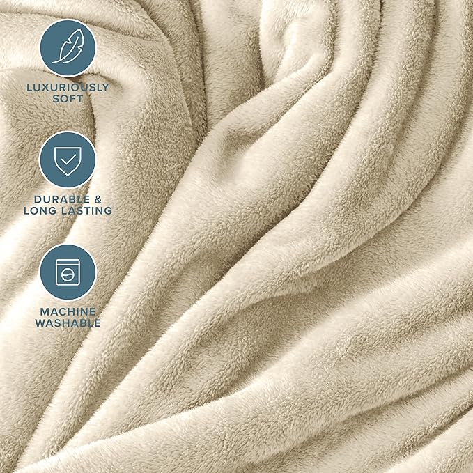 Bare Home Fleece Blanket - Throw Extra Long - Ultra-Soft Lightweight for Bed, Sofa, and Couch - Luxury Microplush - Cozy Warm Blanket (Throw XL, Oyster)
