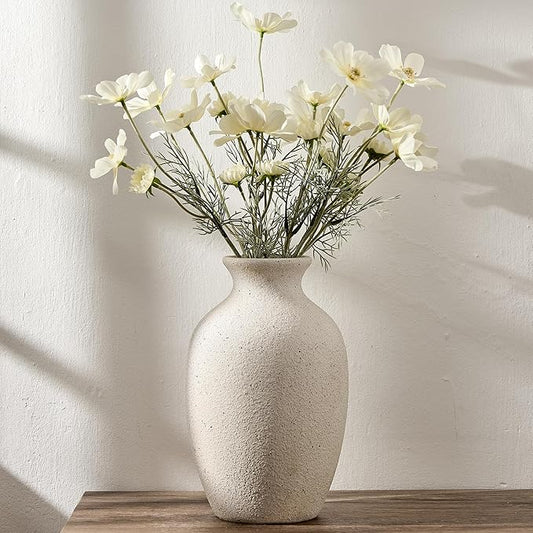 Large Ceramic Rustic Flower Vase, 10.43 Inch Tall Vintage Pottery Home Decor, Antique Farmhouse Terracotta Vase for Living Room, Table, Shelf, Mantel Decoration, Farmhouse - Cream-White