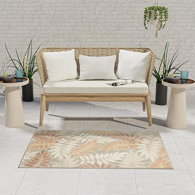 Nourison Home Aloha Sage Rose 2'8" x 4' Area Rug - Easy Clean, Non Shedding, Bed Room, Living Room, Dining Room, Kitchen (3' x 4')