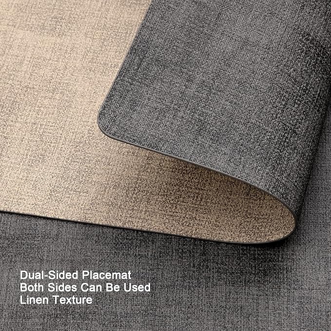 Myir JUN Placemats Dual Sided, Faux Leather Place Mats Set of 4 Indoor Placemat for Dining Table Outdoor Place Mat Manteles Individuales Square Non-Slip Washable Table Mats (Gray Beige, Set of 4)