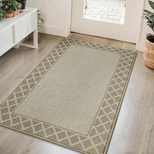 BEQHAUSE Door Mat Dirt Trapper Non Slip Entryway Rugs Absorbent Welcome Mat Low Profile Washable Front Door Mat for Muddy Paws,Entrance,Hallway, 36" x 60",Beige