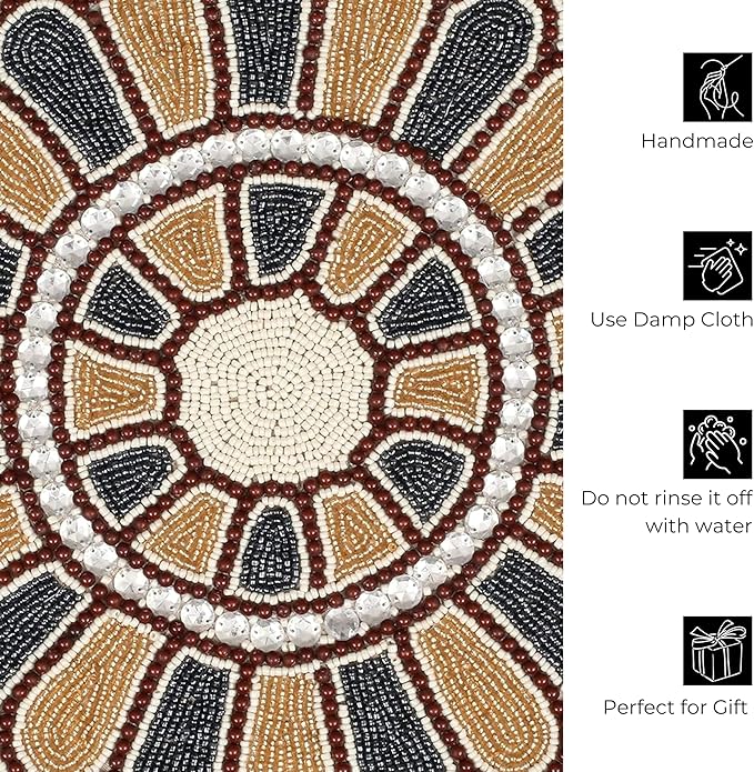 Beaded Charger 13 inch Placemats Round – Floral Calendula Design in Grey Gold Ivory, Handmade Dining Table Mat, Holiday, Christmas, Wedding, Decorative Table Bedding Craft