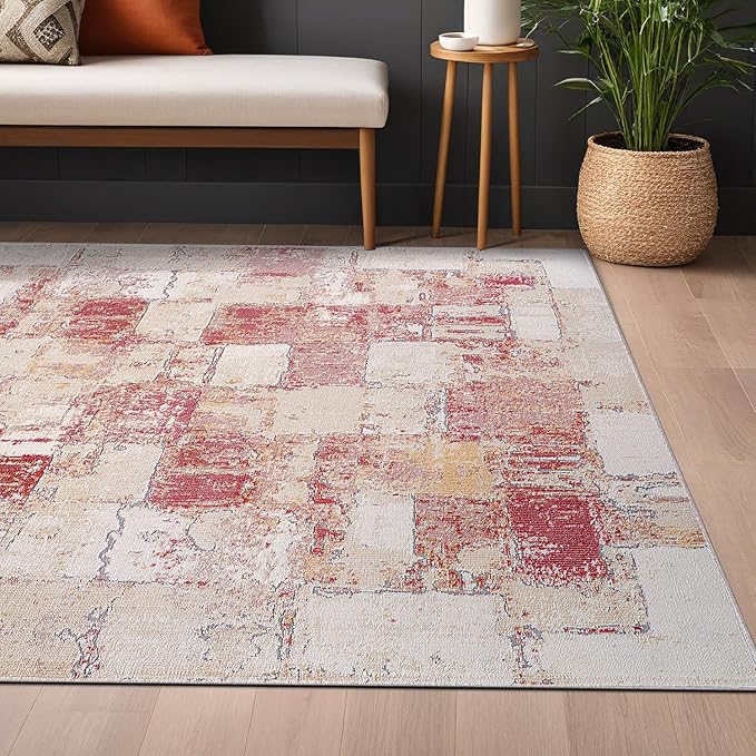Beverly Rug Living Room Rug 4x6 Modern Luxury Ultra Soft Vintage Indoor Area Rugs for Kitchen Dining Room Stain Resistant Non Shedding Indoor Carpet Alfombras para Salas Modernas (4 x 6 Pink)