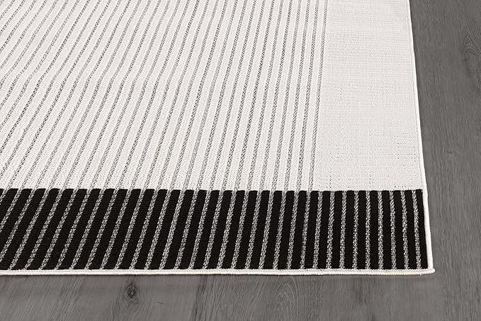 Luul Home Modern Micro Loop Indoor Runner Rugs for Living Room Bedroom Kitchen Geometric Striped Black-White 2x7 Luxury Durable Low and High Pile Non-Shedding Stain Resistant Soft Area Carpet 2 x 7