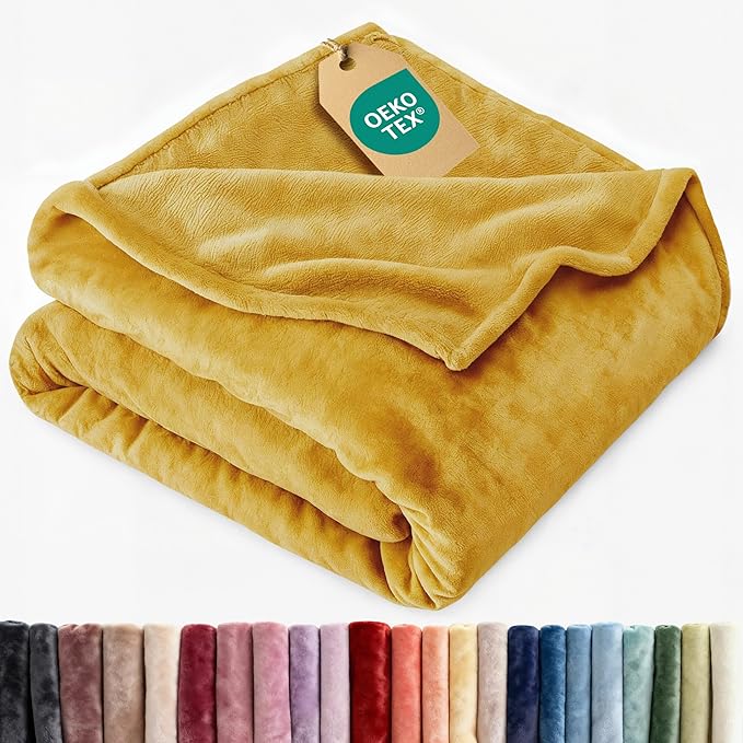 Ultra Soft Fleece Blanket King Size - Flannel Fleece Luxury King Blanket - Lightweight for Couch Bed Chair - Thick, Warm and Breathable - All Season Cozy Fuzzy, Anti-Static Microplush Bedding, Gold