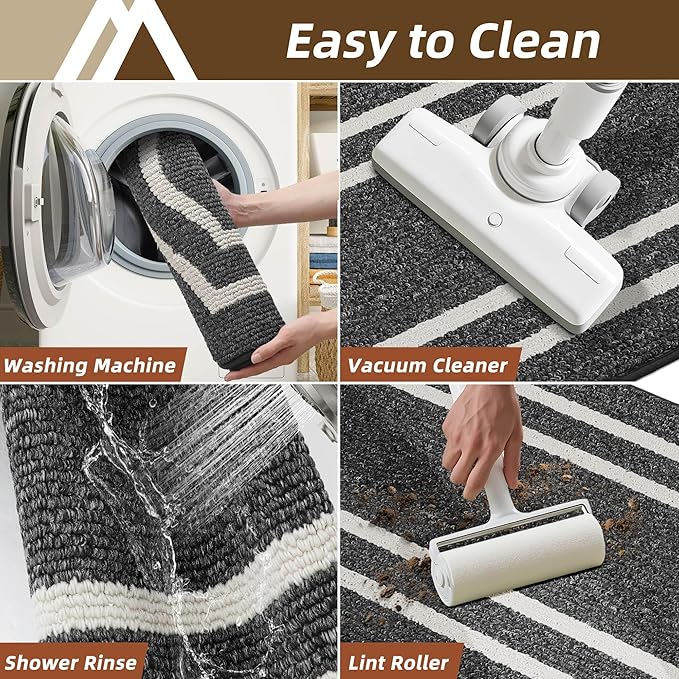 COSY HOMEER Kitchen Rugs and Mats Sets of 2PCS Non Slip Kitchen Mats for Floor Washable Kitchen Runner Stain Resistant Standing Mat for Kitchen,Sink,24"x48"+24"x59",Black